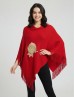 3D Floral Embroidery Poncho W/ Fringes